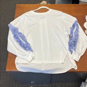 White Blouse with Blue Accents